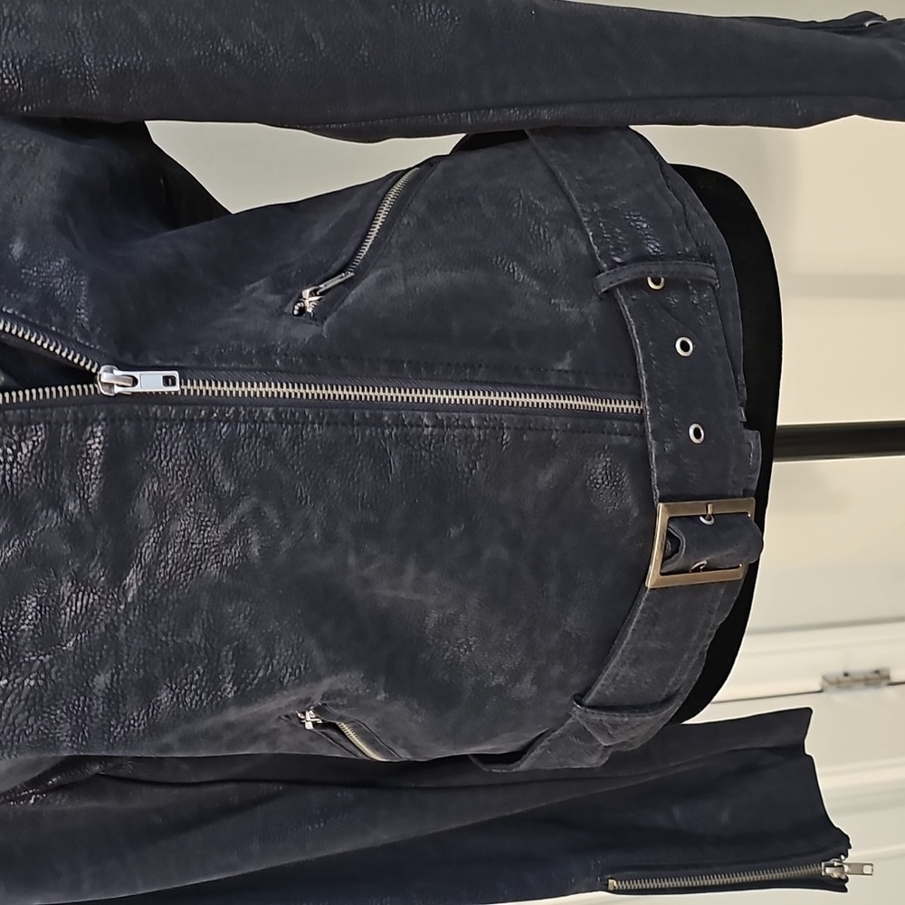 Max Studio Women's Blue Faux Leather Jacket - Picture 3 of 5